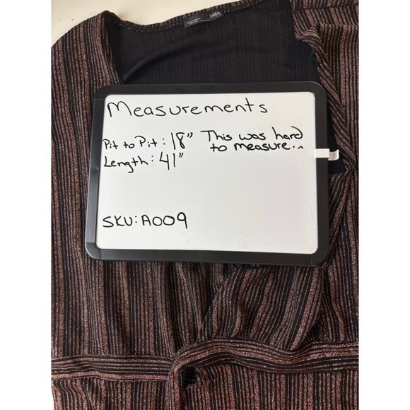 Zara Wrap Dress Black & Copper Pinstripe Metallic Medium NYE Party Holiday Club - Picture 8 of 8